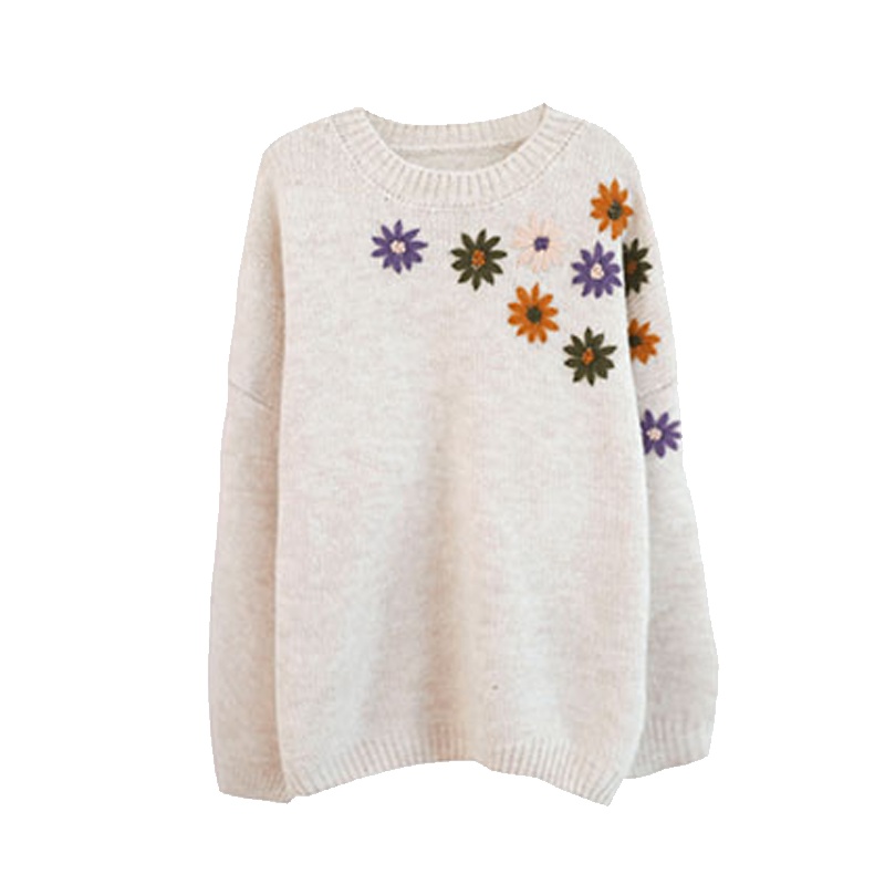 拉夏贝尔旗下 LA CHAPELLE HOMME 重工刺绣白色套头毛衣宽松外穿针织衫上衣女2020秋新款