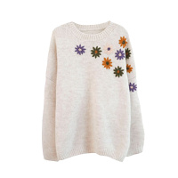 拉夏贝尔旗下 LA CHAPELLE HOMME 重工刺绣白色套头毛衣宽松外穿针织衫上衣女2020秋新款