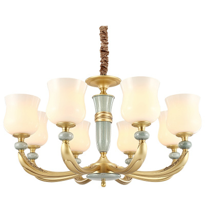 华艺灯饰2019年新款美式全铜客厅吊灯陶瓷简约现代客厅灯卧室灯具dd11