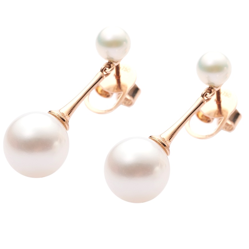 缘源珠宝流转淡水珍珠耳钉红18K玫瑰金镶嵌气质之珠送老婆送女友礼物