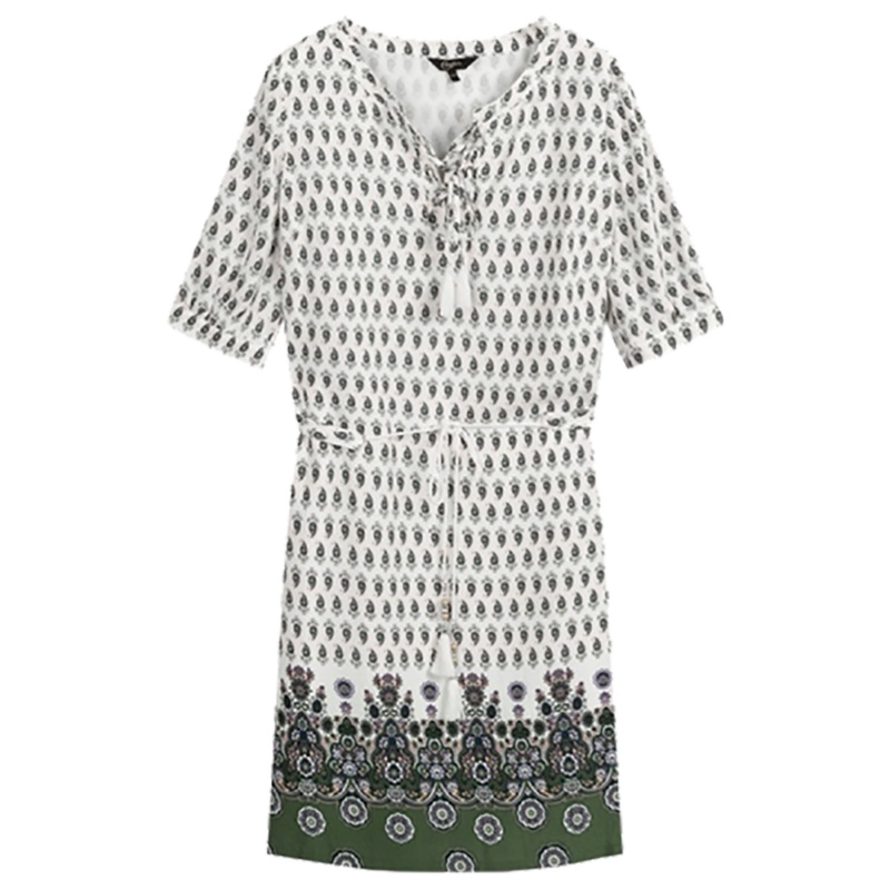 【专柜同款】拉夏贝尔旗下夏季碎花波点收腰流苏系带民族风连衣裙30082289