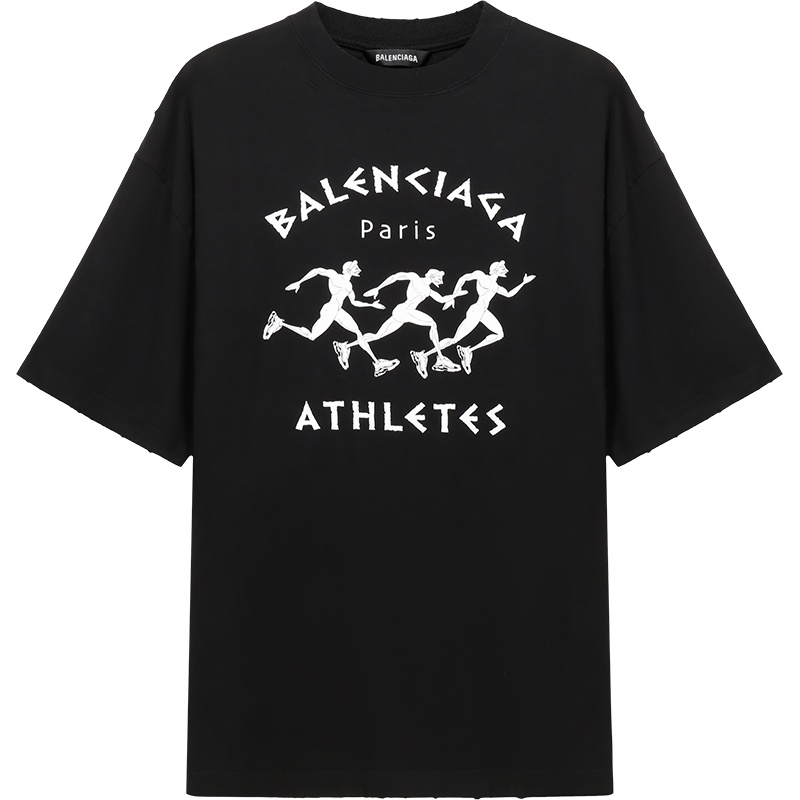 BALENCIAGA 巴黎世家 男士棉质做旧破洞加大号圆领短袖T恤 641614 TJVK6