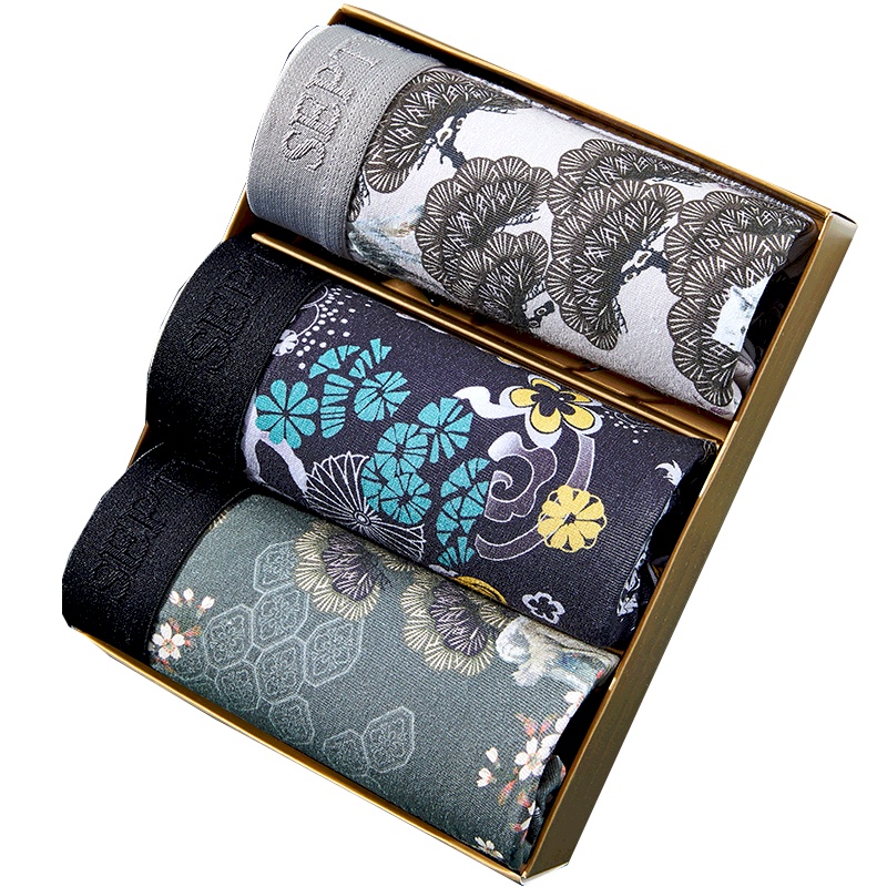 七匹狼 | 3条装明筋印花舒适棉氨男式男士内裤平角青年纯色棉质男内裤内衣