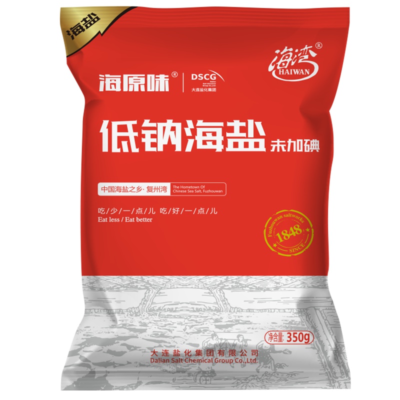 海湾低钠盐天然海盐无碘低钠食用盐无抗结剂的食盐家用钾盐350g