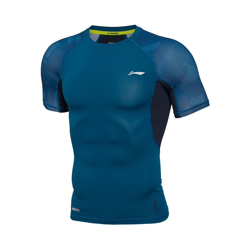 李宁(LI-NING)2017夏季男训练健身短袖紧身衣AUDM009