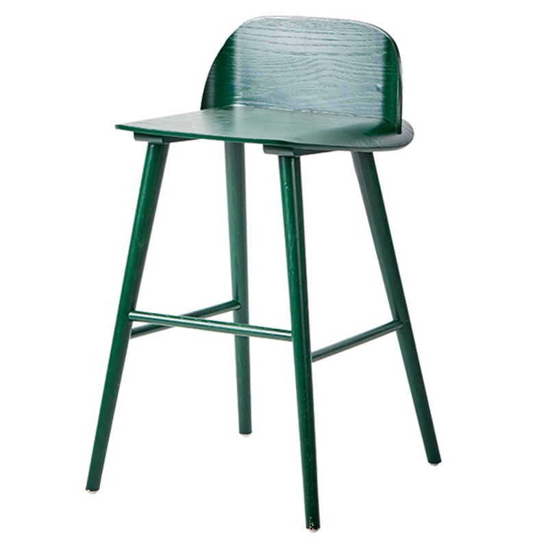 苏宁极物 北欧简约现代实木质吧台椅 墨绿色