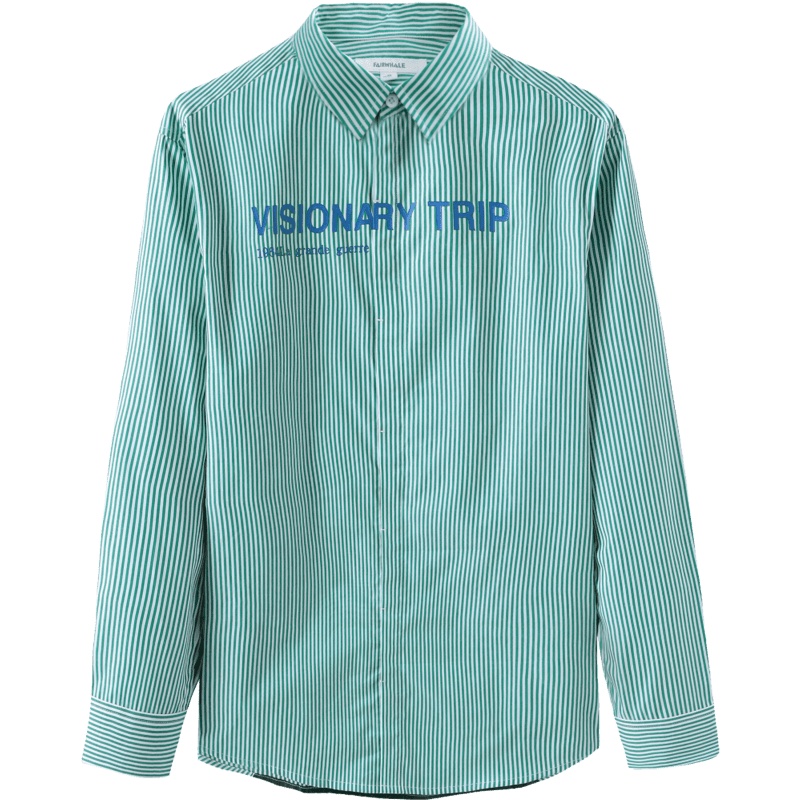 马克华菲长袖衬衫男2019春季新款潮流条纹油画印花打底外穿衬衣