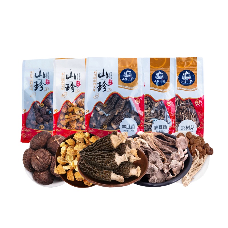 山海小将 菌菇混装组盒B 1400g/5包 香菇、姬松茸、羊肚菌、鹿茸菇、茶树菇