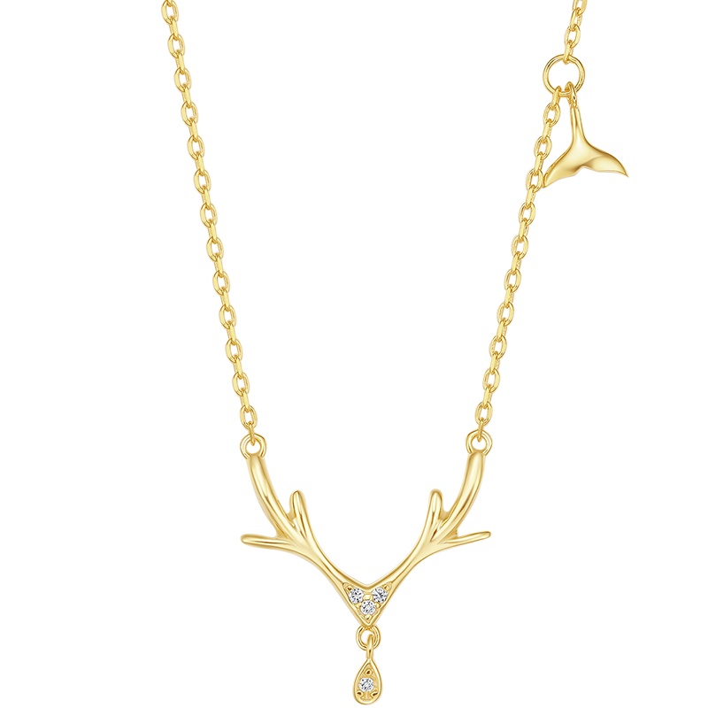 周大生S925银镶锆石小鹿项链