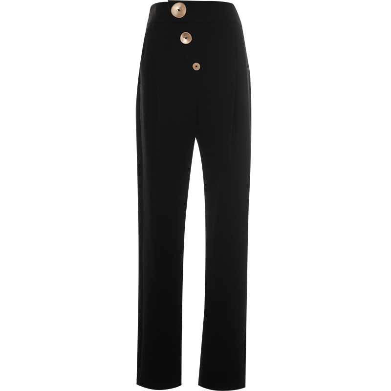 欧昵雪设计感不规则高腰毛呢哈伦裤女直筒小脚长裤