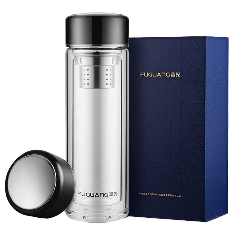 富光(FGA)玻璃杯带盖水杯双层茶杯玻璃水杯泡茶杯随手杯玻璃便携大容量