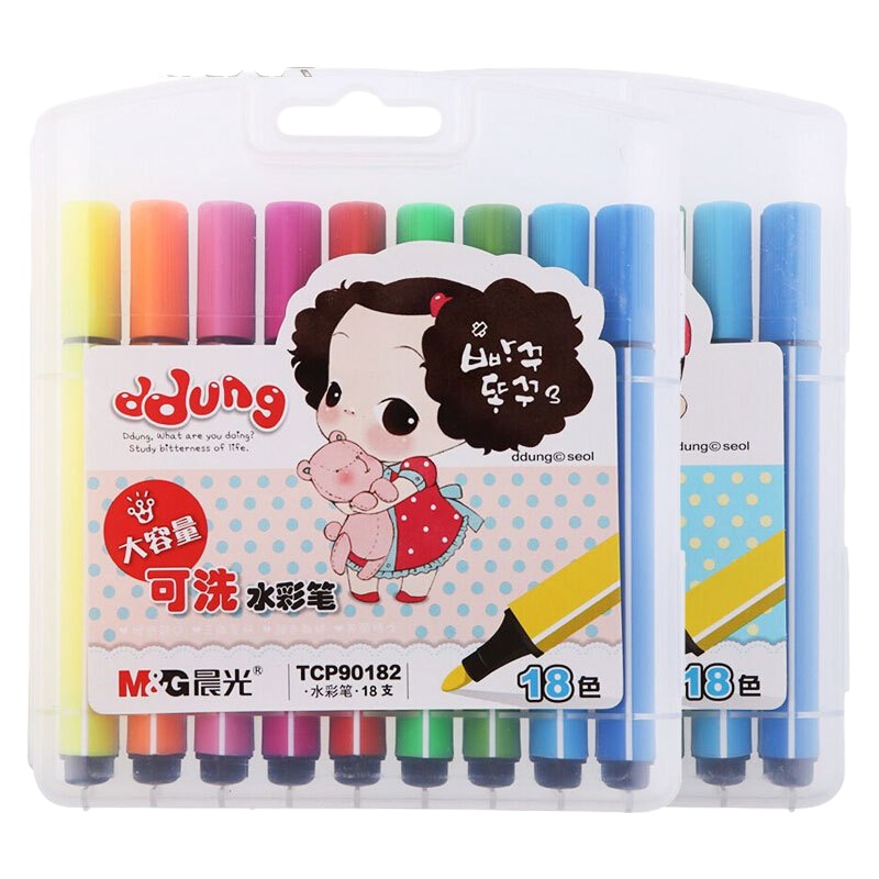晨光文具TCP90182 水彩笔18色 冬己卡通三角绘画笔 书写流畅18支混色装 三组装