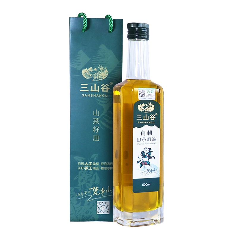 三山谷纯正有机山茶籽油500ml一级物理冷榨山茶油凉拌 热炒食用油