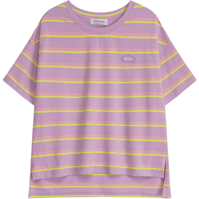 OtherMix粉紫女孩T恤2021年夏季新款圆领短袖宽松韩版短上衣女潮