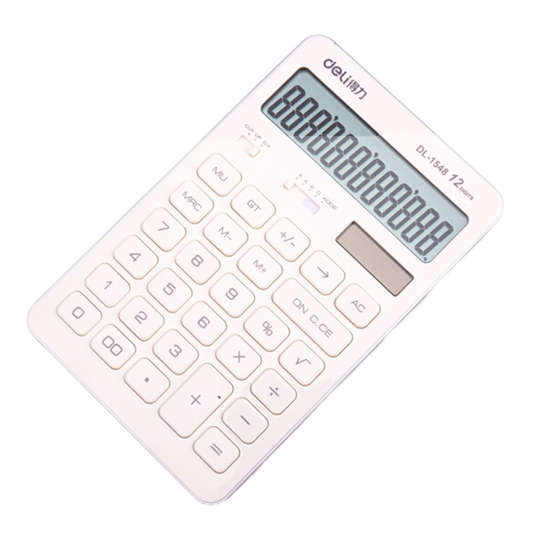 得力 计算器时尚计算器 桌面计算器 太阳能双电源 简约 大屏幕 白色 1548A