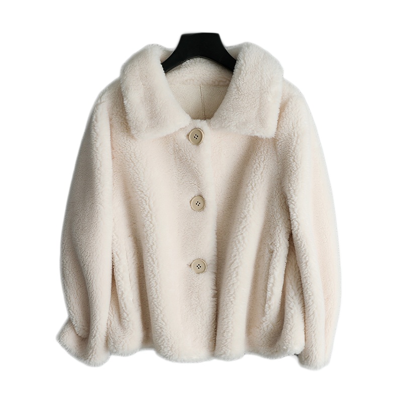 兰奥2019新款海宁短款女装方领颗粒复合羊毛皮毛一体皮外套