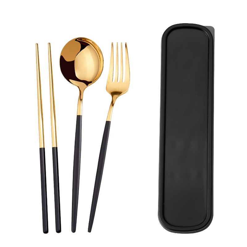 黑金勺筷叉3件套 XTL970 叉子勺子筷子餐具套装 (套)