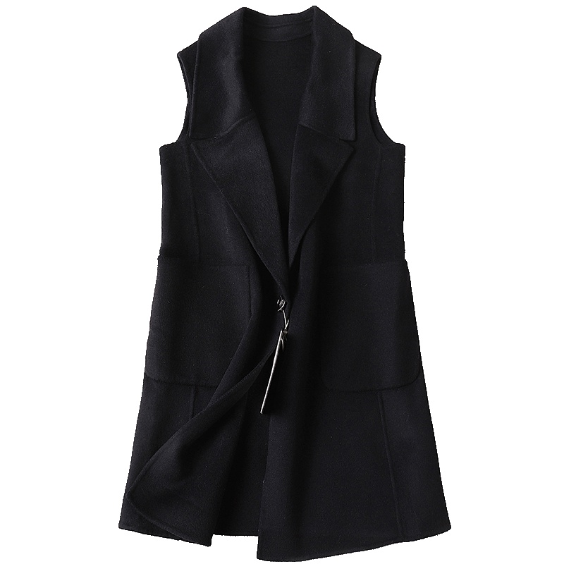 憨厚皇后春季新款海宁2019羊毛呢韩版长款马甲女休闲双面毛呢外套