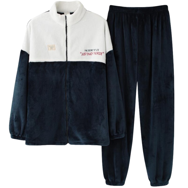 南极人(NanJiren)男士睡衣冬季加厚加绒珊瑚绒拉链款法兰绒保暖家居服套装