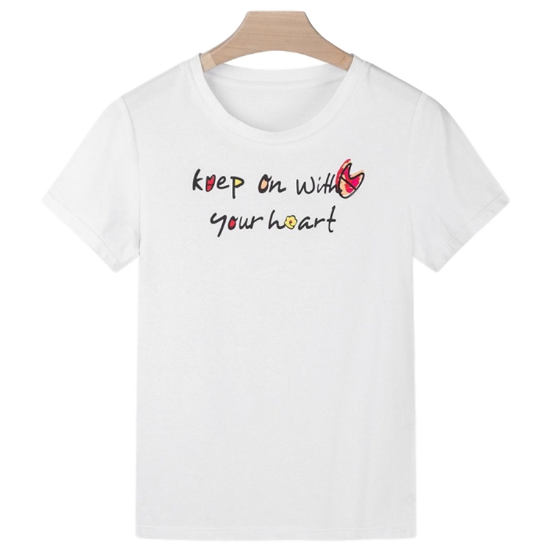 拉夏贝尔短袖T恤女夏季时尚百搭印花休闲小清新上衣气质小衫 白色 S