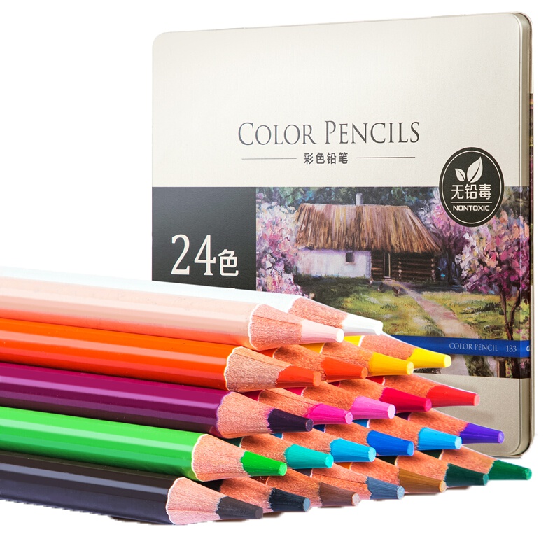 得力deli 6565 油性彩色铅笔24色 彩铅笔专业手绘 绘画画笔 学生用彩笔 油性铅芯 笔芯直径3.8mm
