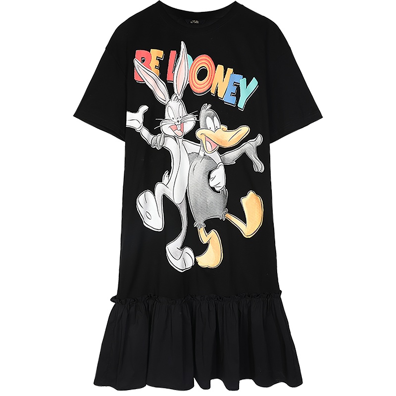 【兔八哥联名】妖精的口袋黑色T恤连衣裙女2020夏季新款韩版裙子