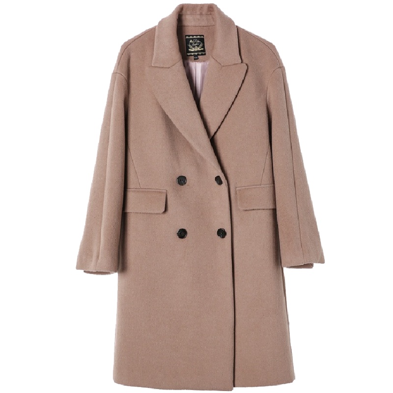 拉夏贝尔 呢子大衣女冬季新款韩版宽松简约外衣风衣西装领中长毛呢外套30084109