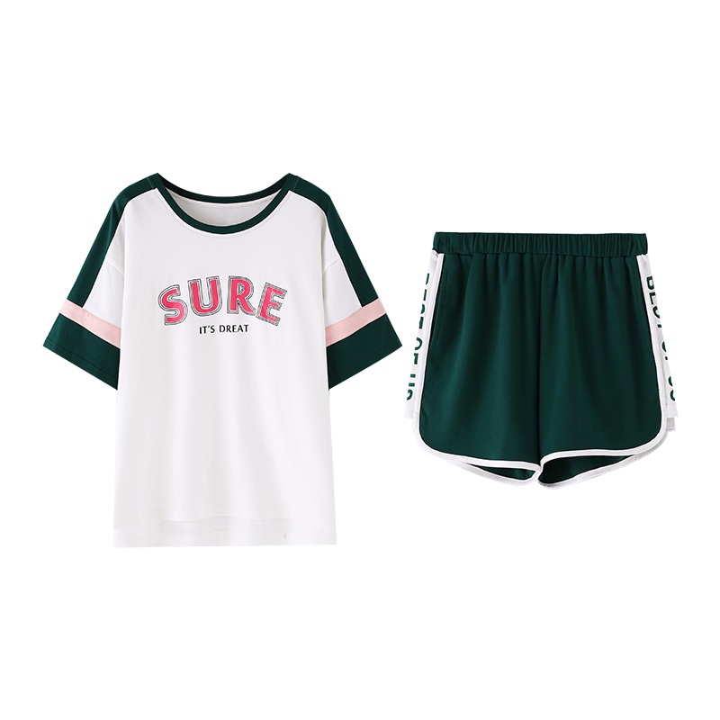 乌拉拉公主棉质弹力针织素色插印字母短袖套装W92K7257-W92K7157