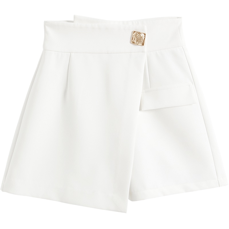 OSA欧莎2019新款夏白色直筒短裤女时尚高腰显瘦休闲裤不规则裙裤