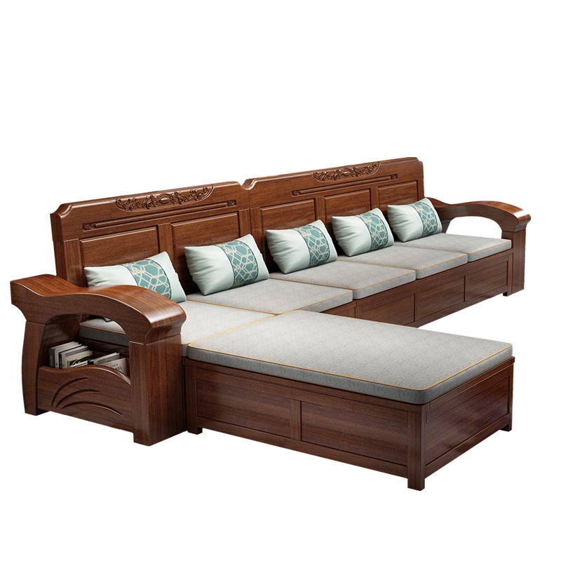 月影梳桐胡桃木现代沙发小户型实木沙发客厅家具简约高箱储物布艺沙发组合