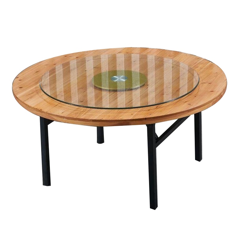 匡大 餐桌1.8米钢木圆餐桌+转盘