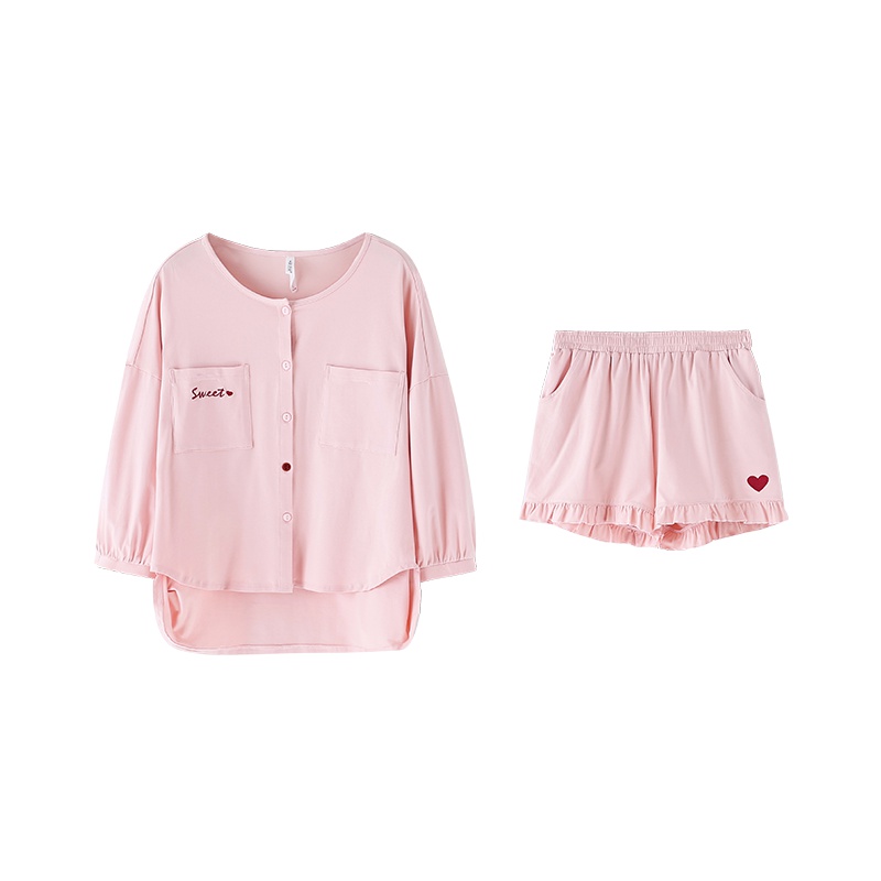 安之伴睡衣女夏季棉质七分短袖甜美可爱短裤家居服韩版少女可外穿
