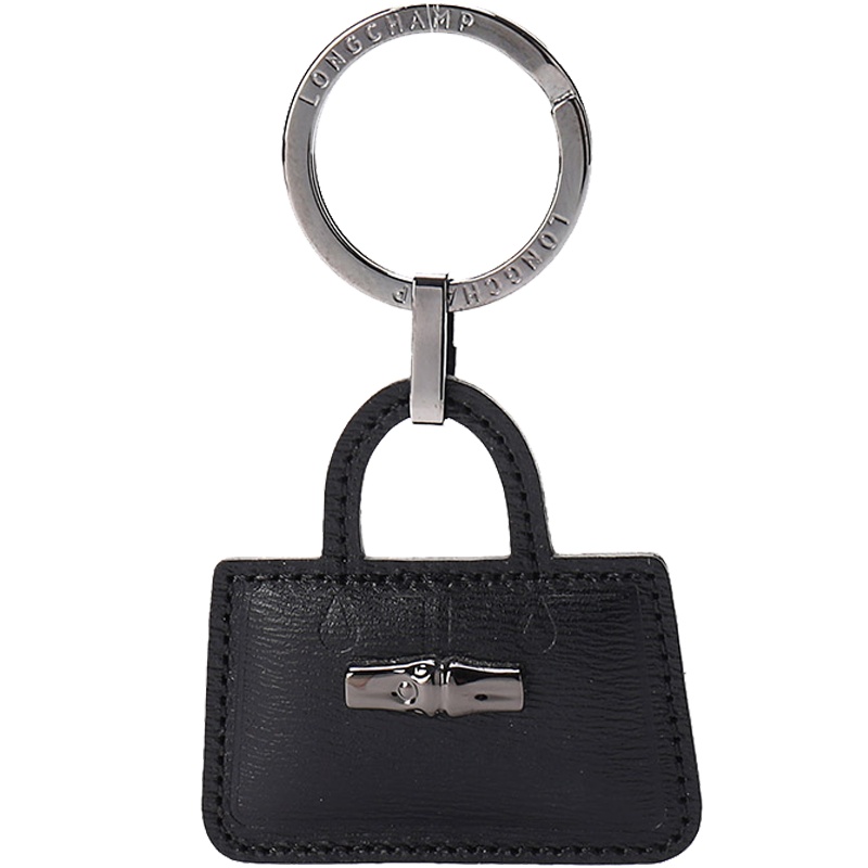 Longchamp 珑骧 Roseau 女士系列黑色金属配皮钥匙圈钥匙扣 6982 871 001