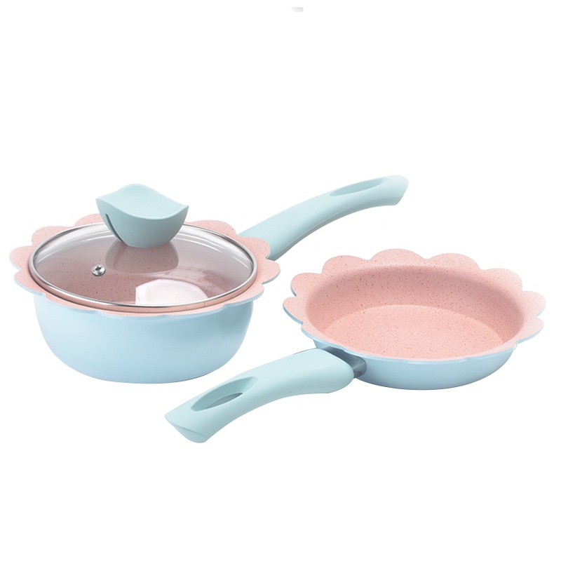 爱自由16cm宝宝辅食锅婴儿奶锅煎锅煎蛋锅家用麦饭石不粘锅蓝色