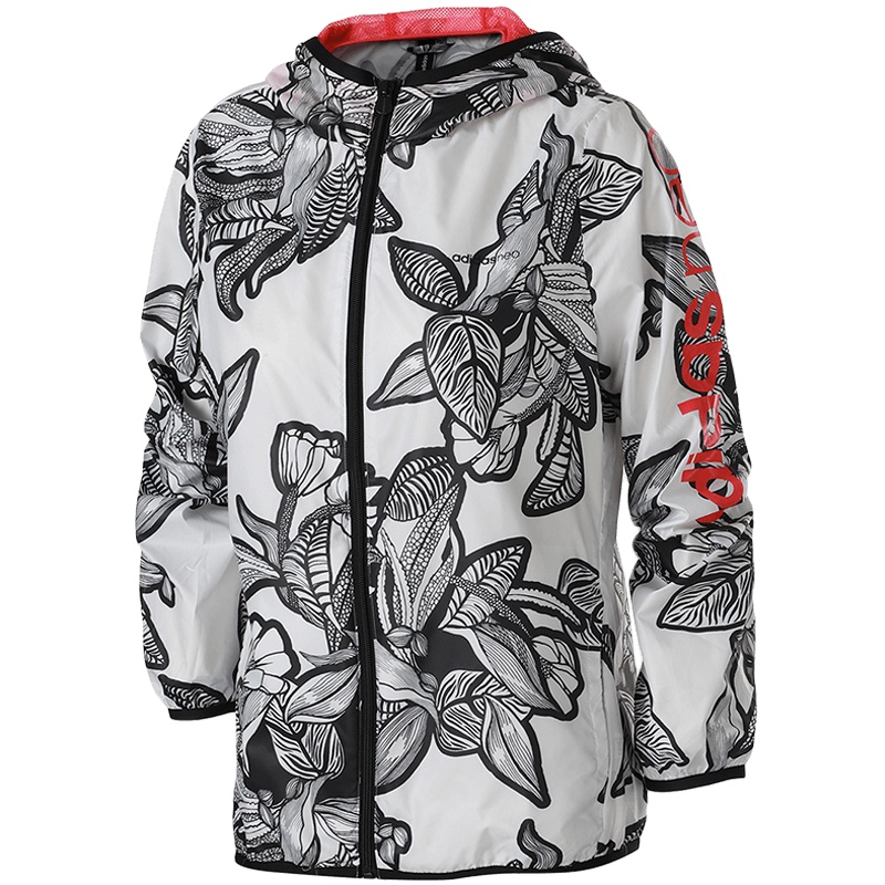 adidas阿迪达斯NEO女子外套花卉休闲运动服CV7332 L CV7332白+黑