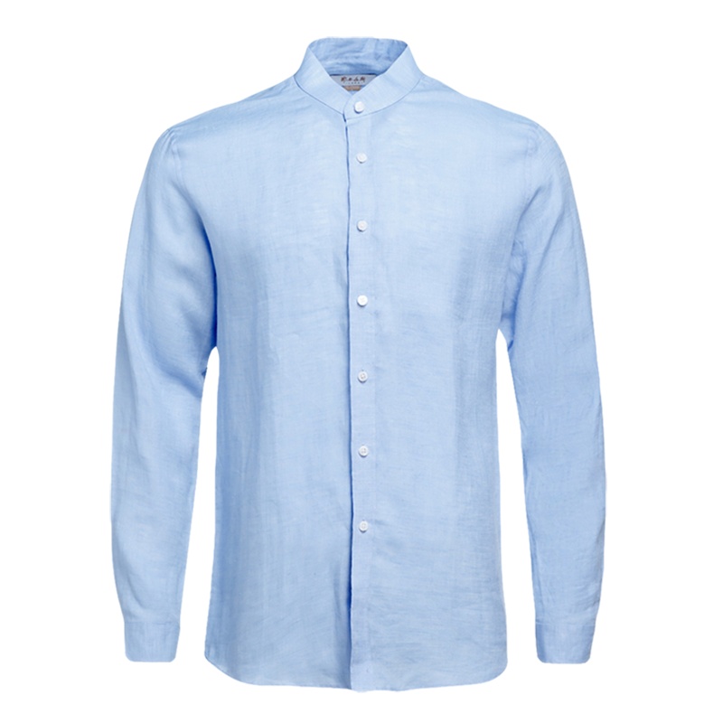 鄂尔多斯ERDOS 春夏100%亚麻长袖立领简洁男式衬衫