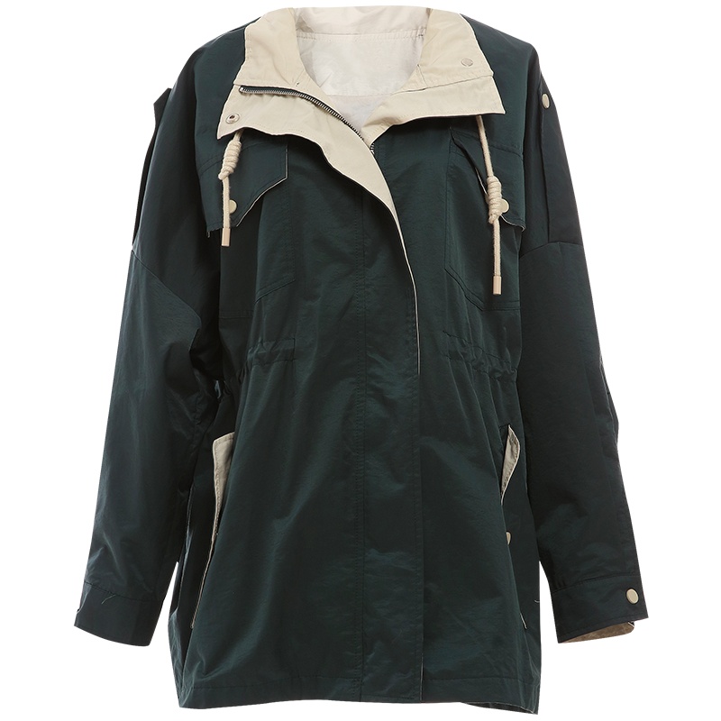 欧昵雪抽绳翻领显瘦中长款风衣女休闲收腰设计感外套