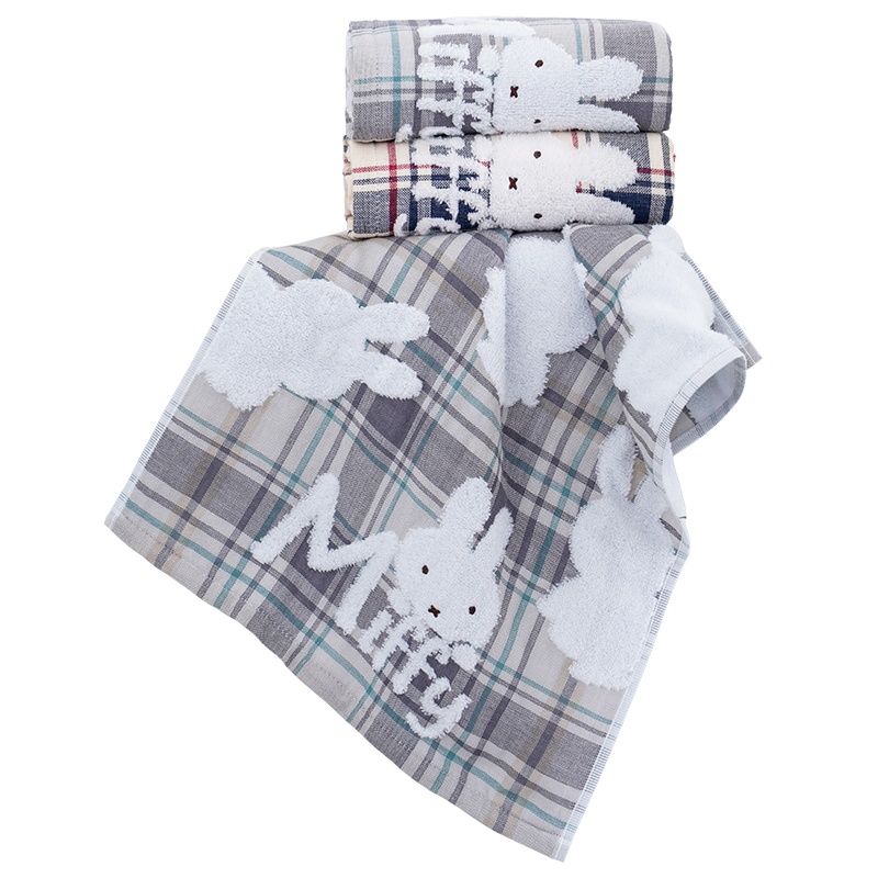 金号毛巾纯棉A类2条装米菲兔卡通双面纱布无捻绣花家用百搭型男女洗脸巾