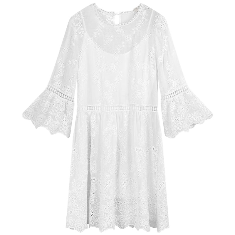 拉夏贝尔蕾丝连衣裙夏季新款女中长款仙仙女风学生白色少女两件套裙子