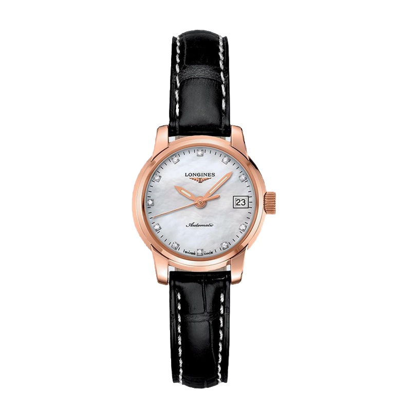 瑞士(LONGINES)浪琴制表传统 镶钻白色珍珠贝母盘L2.263.8.88.3 时尚自动机械表女