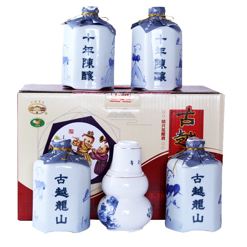 古越龙山 绍兴黄酒 花雕酒糯米酒 十年陈酿 500ml 4瓶礼盒装 送礼佳品