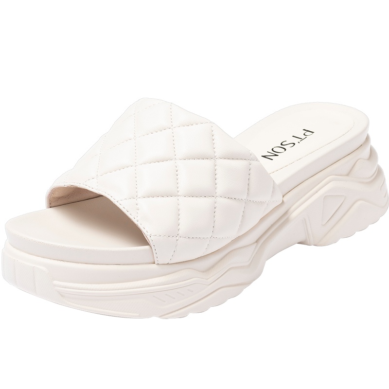 百田森夏季新款厚底老爹拖鞋真皮外穿百搭网红厚底松糕拖鞋女