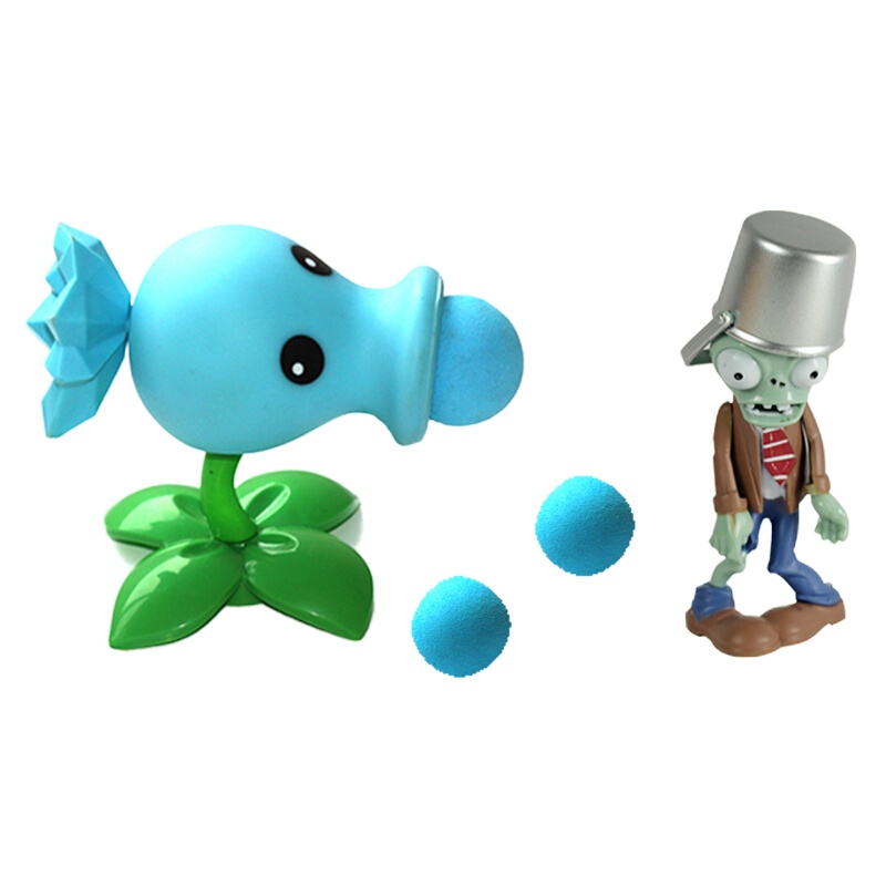 正版植物大战僵尸玩具全套2可发射套装儿童男孩豌豆射手巨人疆尸寒冰射手软胶仙人掌海盗船 软胶寒冰射手+铁桶僵尸