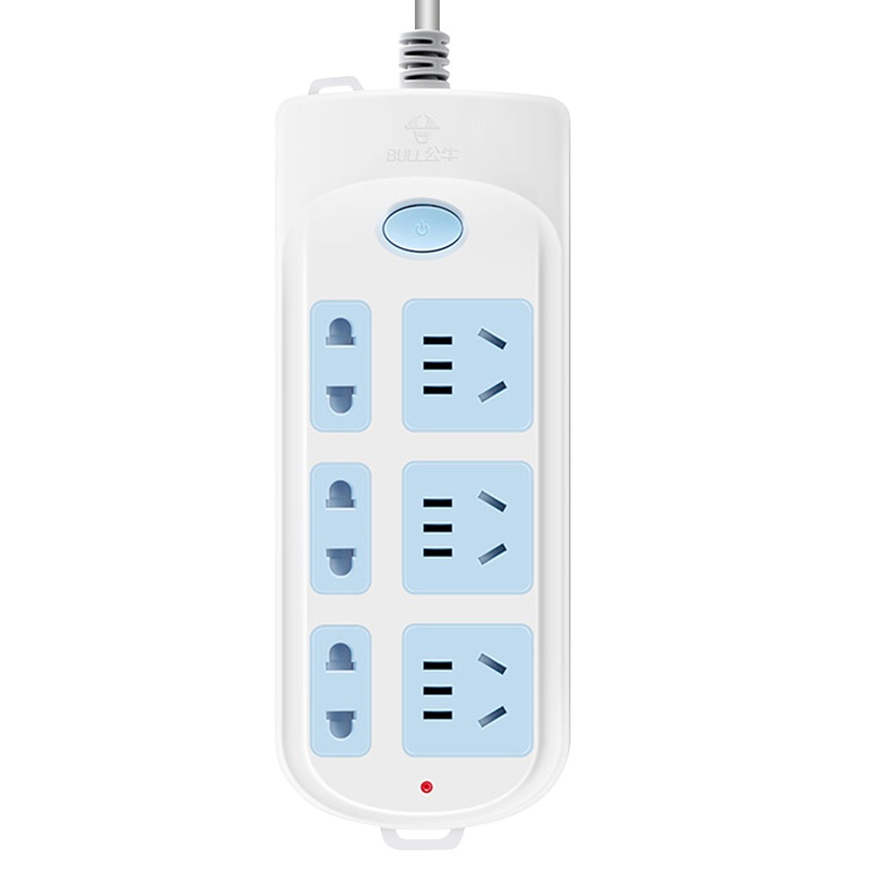 公牛(bull)GN-609全长5米六位插孔带保护门总控开关大孔间距插座/接线板/排插/拖线板/插排蓝白