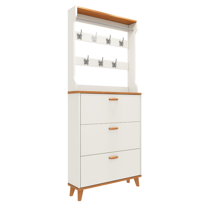 门口家用鞋柜超薄翻斗大容量室内防尘实木色收纳玄关带衣帽架