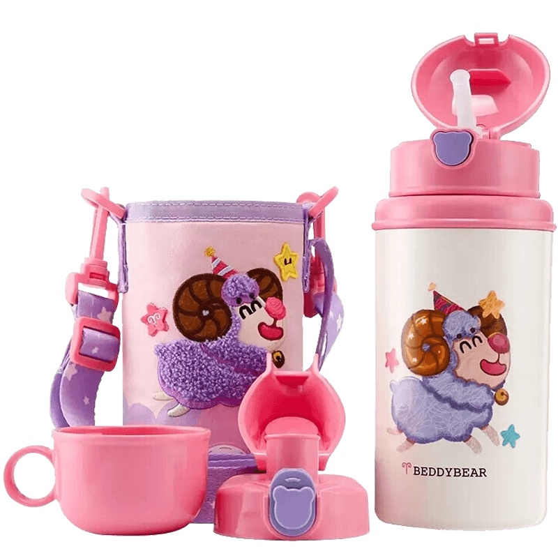 (免费刻字)新款圣诞口袋款杯具熊儿童保温杯带吸管儿童水杯316不锈钢内胆宝宝学饮杯儿童保温壶550mlBEDDYBEAR