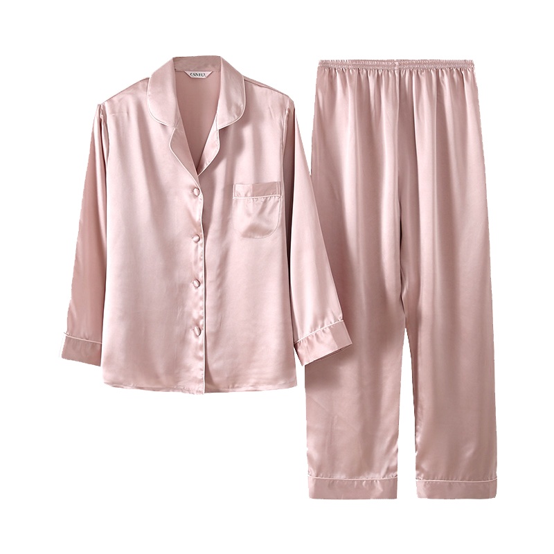 珊目尔夏季新款真丝睡衣女夏两件套分体长袖情侣丝绸睡衣100桑蚕丝