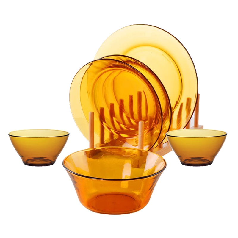 DURALEX多莱斯进口钢化玻璃餐具碗碟套装 家用欧式 微波炉适用餐具 简约碗盘6件琥珀色