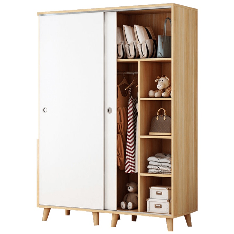 北欧衣柜实木推拉现代简约组装衣橱经济型简易出租房用柜子 长120*高190*深50+顶柜 2组装安心抵