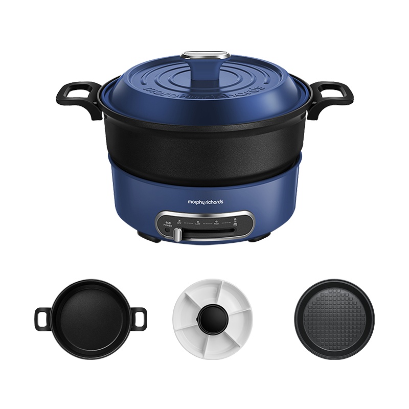 摩飞电器(MORPHY RICHARDS)多功能轻煮锅家用小圆锅摩飞网红电烤锅炉一体小型电火锅MR9089+牛扒盘 蓝